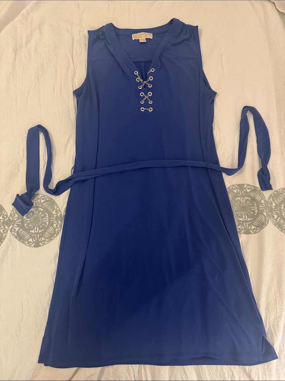 MICHAEL Michael Kors Royal Blue Lace-Up Midi Dress with Self-Tie Belt